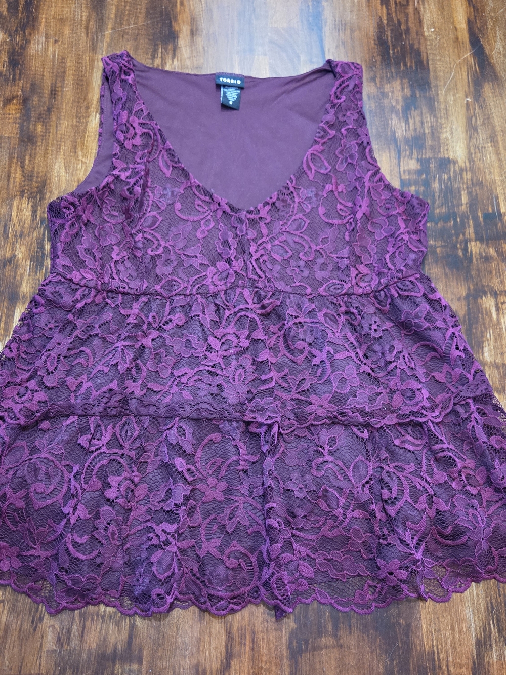 Torrid Plus Size 0 Jewel Purple Lace Tiered Babydoll Tunic Top